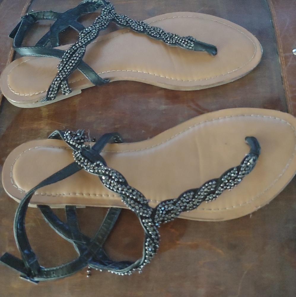 Black Beaded Sandals Size 9